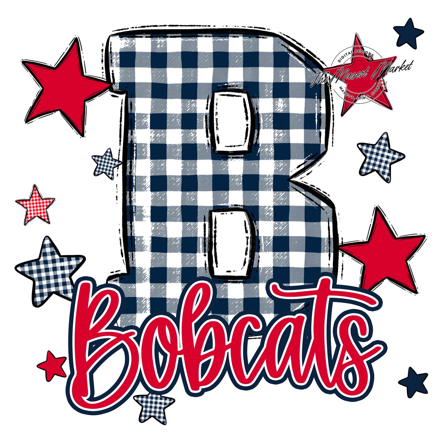 Bobcats Plaid Star Design-Navy & Red