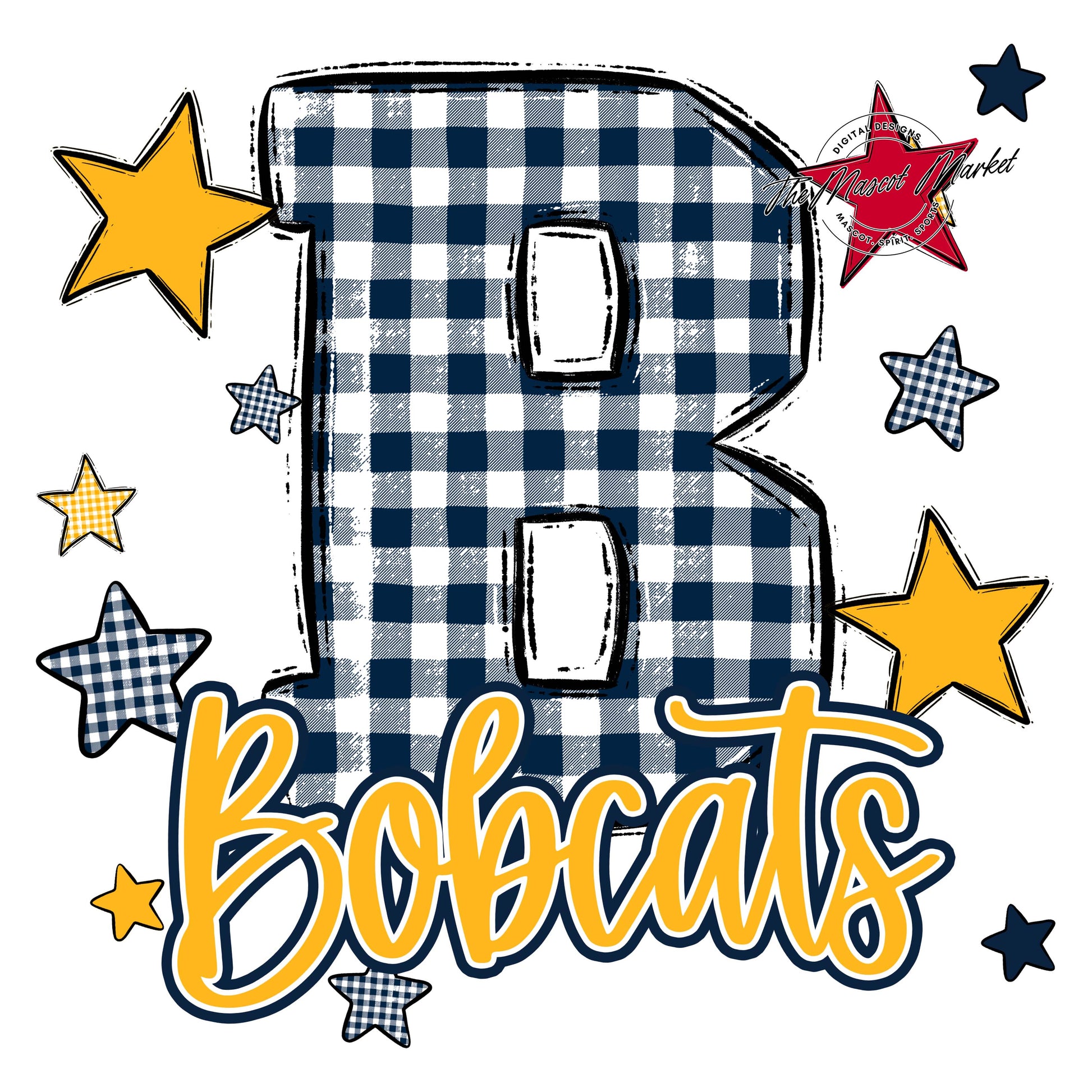 Bobcats Plaid Star Design-Navy & Yellow