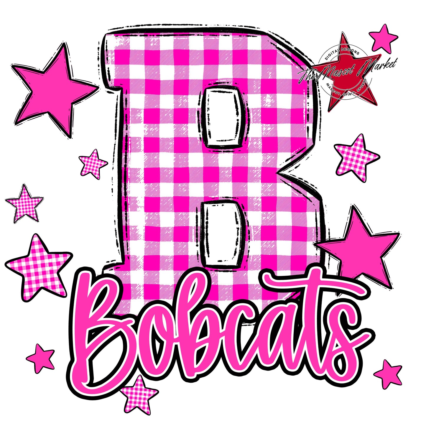 Bobcats Plaid Star Design-Pink