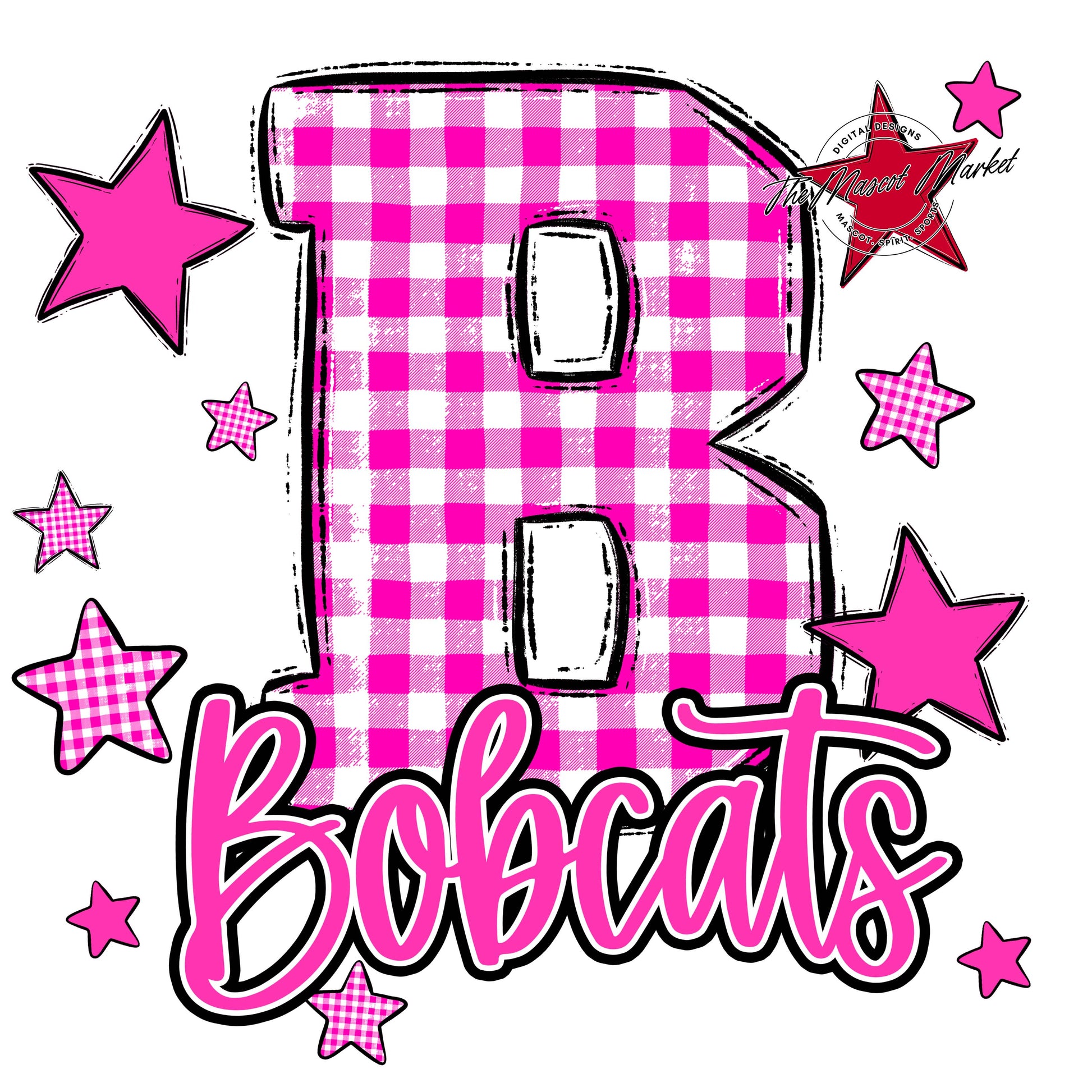 Bobcats Plaid Star Design-Pink