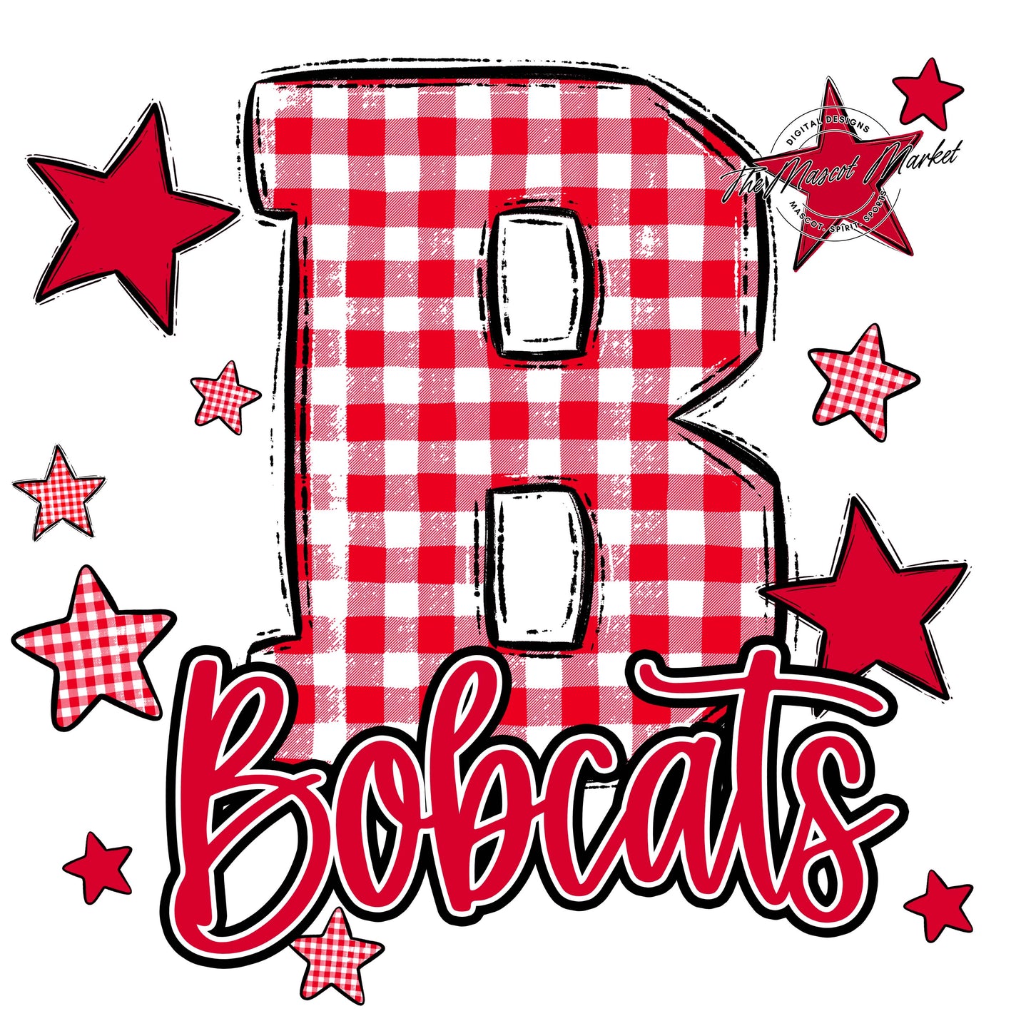 Bobcats Plaid Star Design-Red