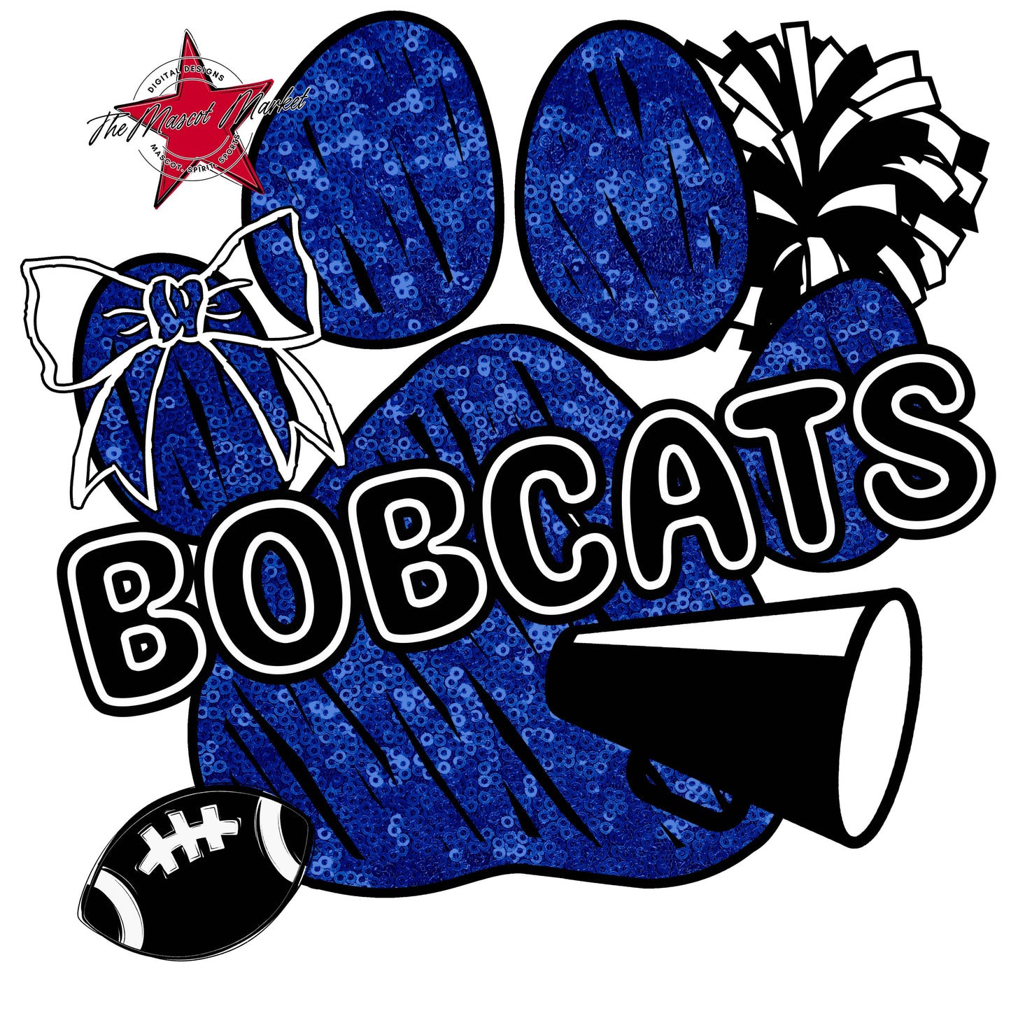 Bobcats Sequins Paw Print Design-Blue
