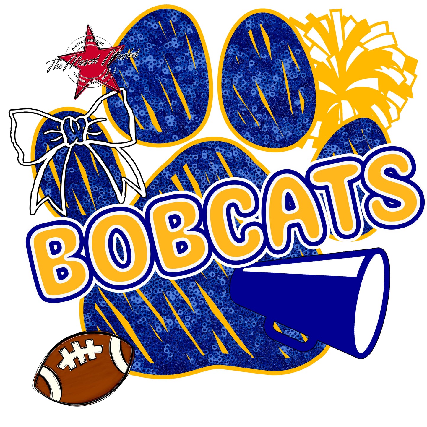 Bobcats Sequins Paw Print Design-Blue & Yellow