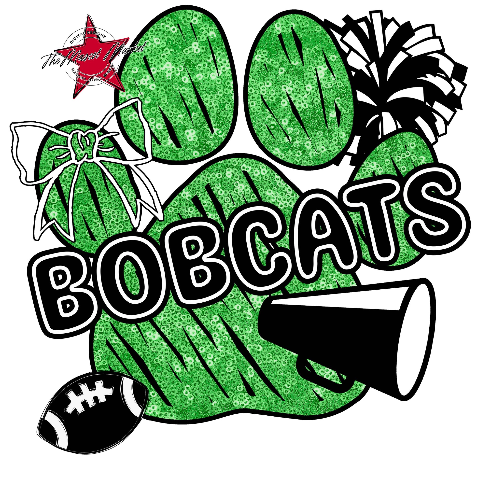 Bobcats Sequins Paw Print Design-Bright Green