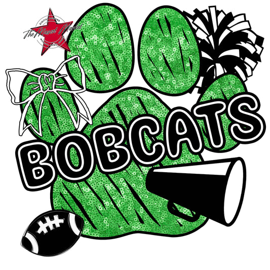 Bobcats Sequins Paw Print Design-Bright Green