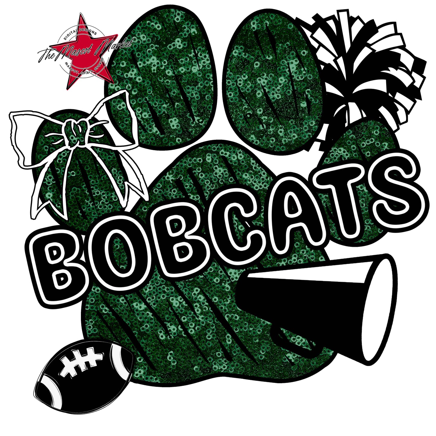 Bobcats Sequins Paw Print Design-Green