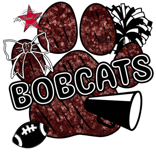 Bobcats Sequins Paw Print Design-Maroon