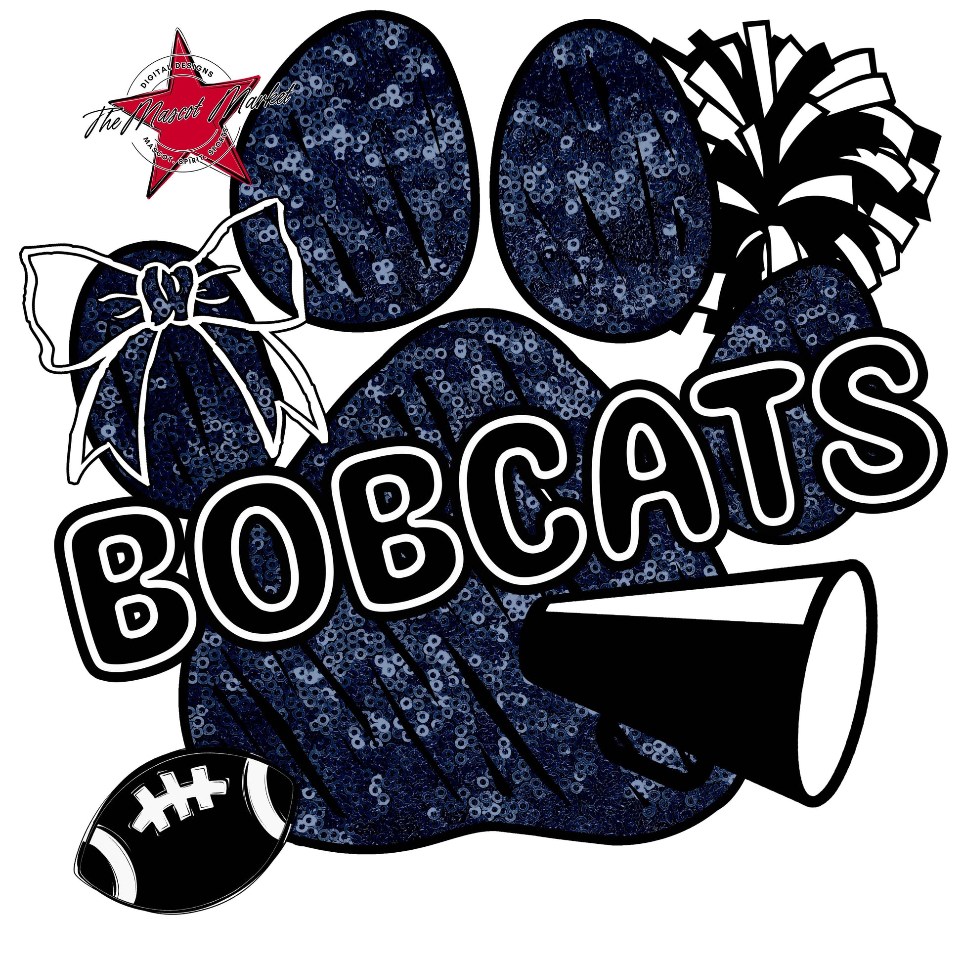 Bobcats Sequins Paw Print Design-Navy