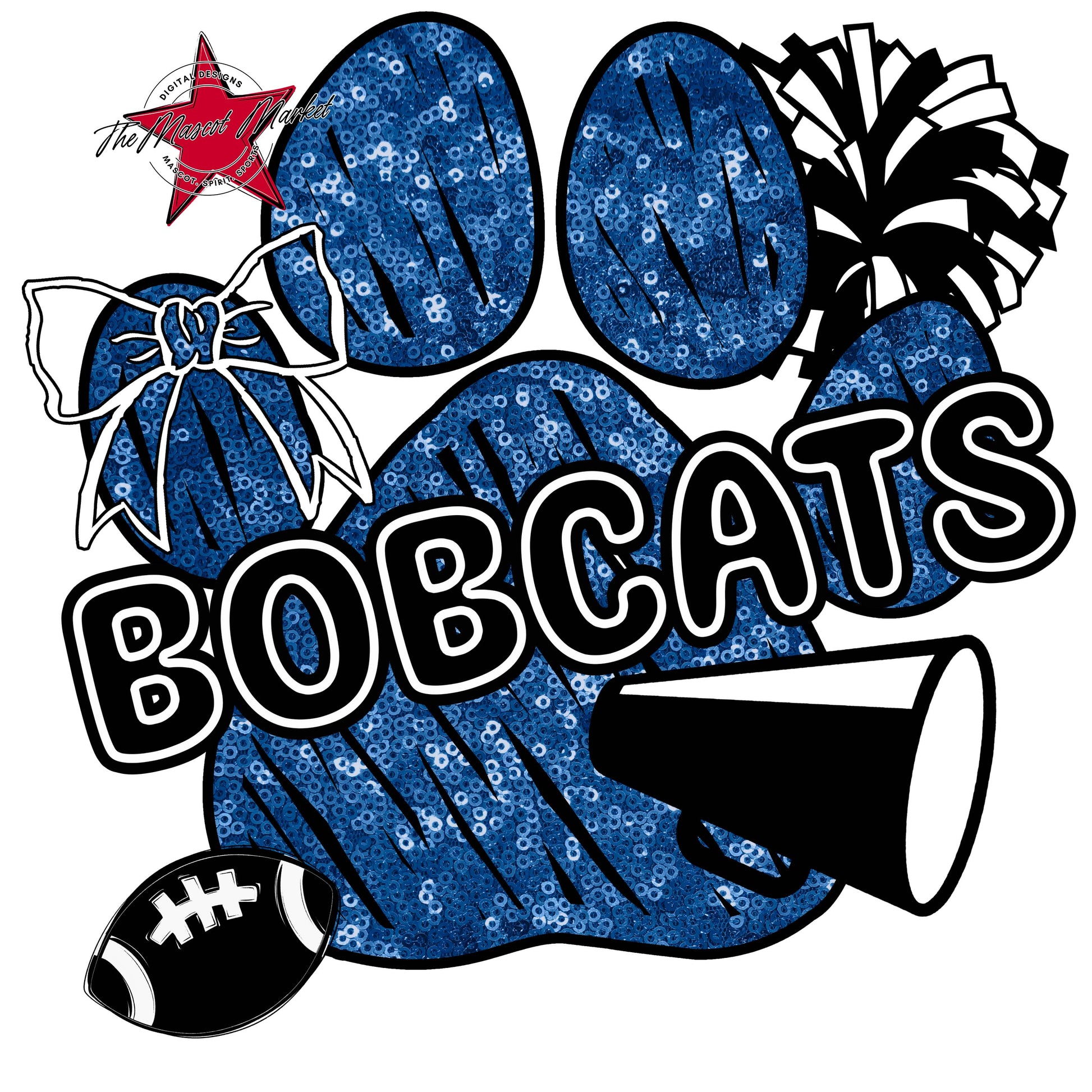 Bobcats Sequins Paw Print Design-Off Blue