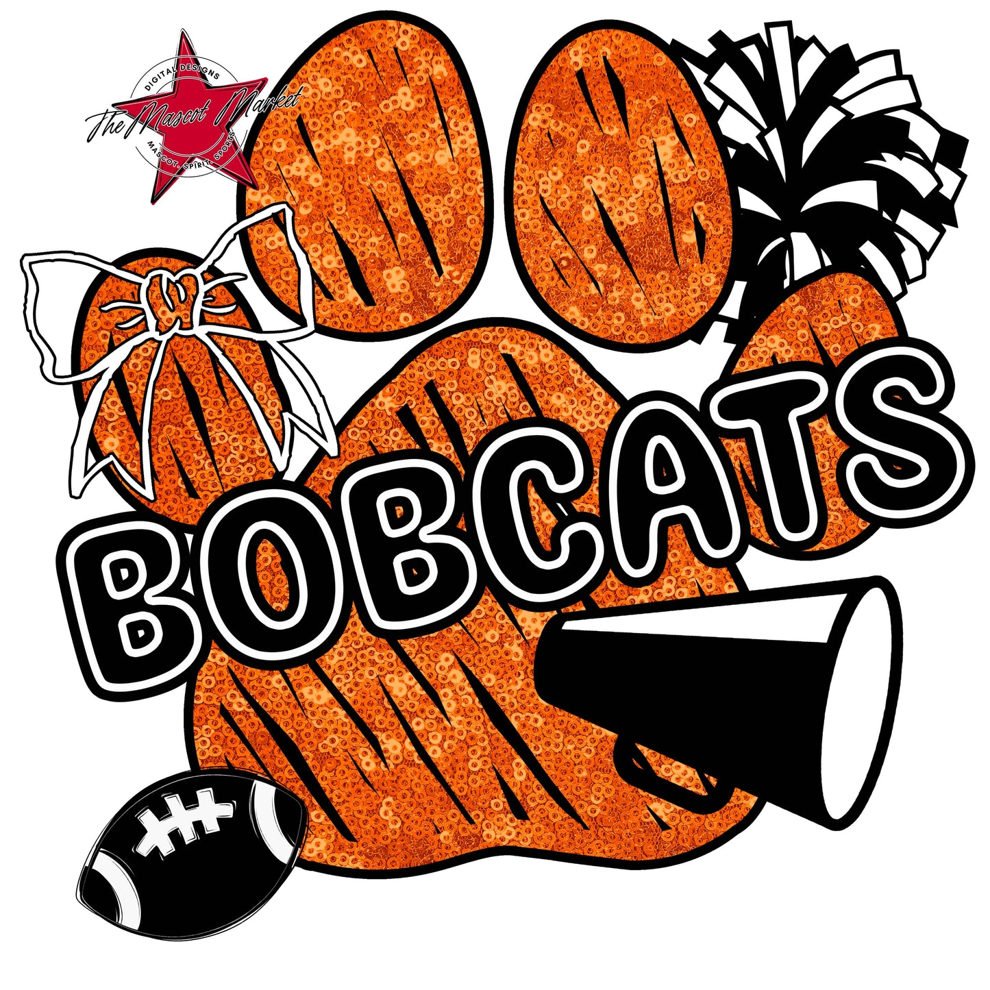 Bobcats Sequins Paw Print Design-Orange