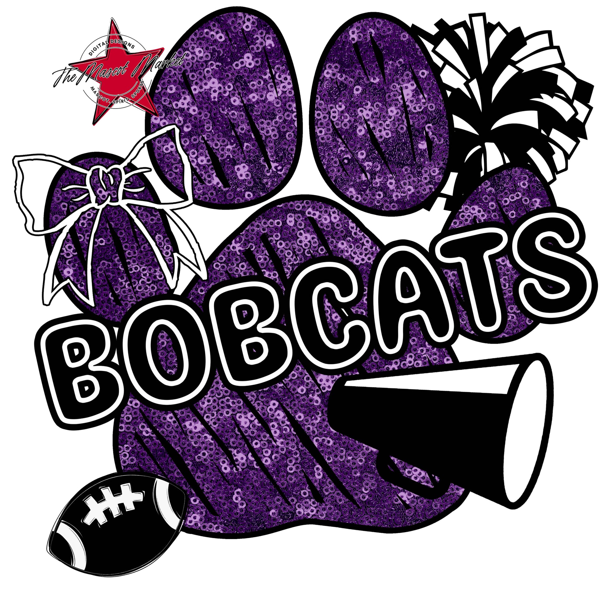 Bobcats Sequins Paw Print Design-Purple