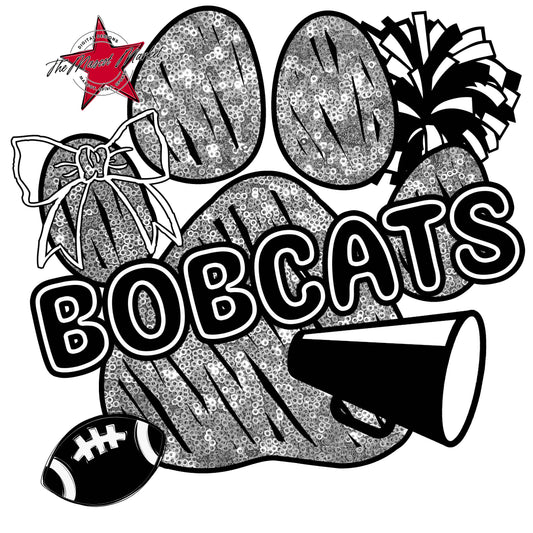 Bobcats Sequins Paw Print Design-Silver