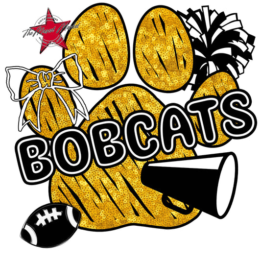 Bobcats Sequins Paw Print Design-Yellow