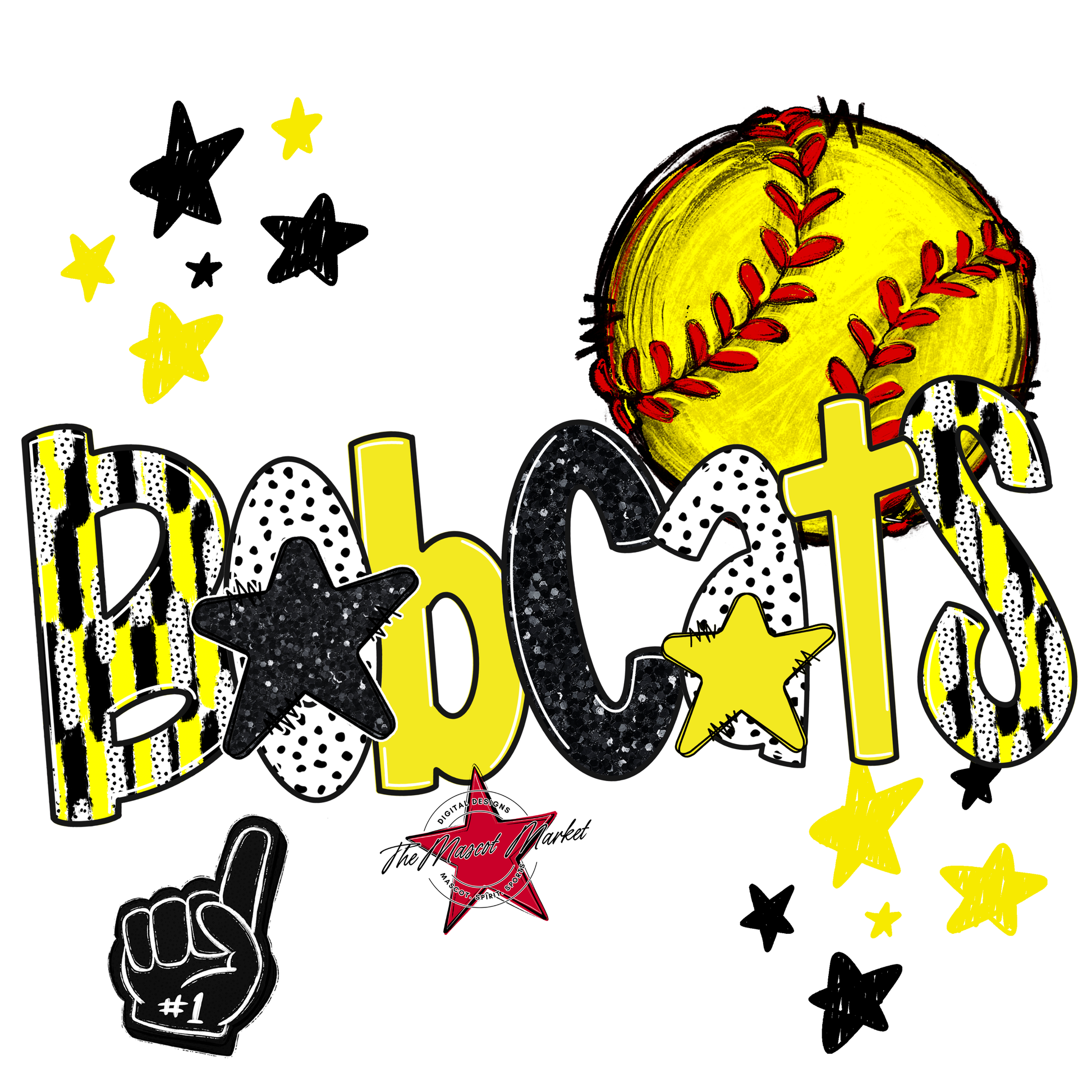 Bobcats Softball Scrape-Bright Yellow