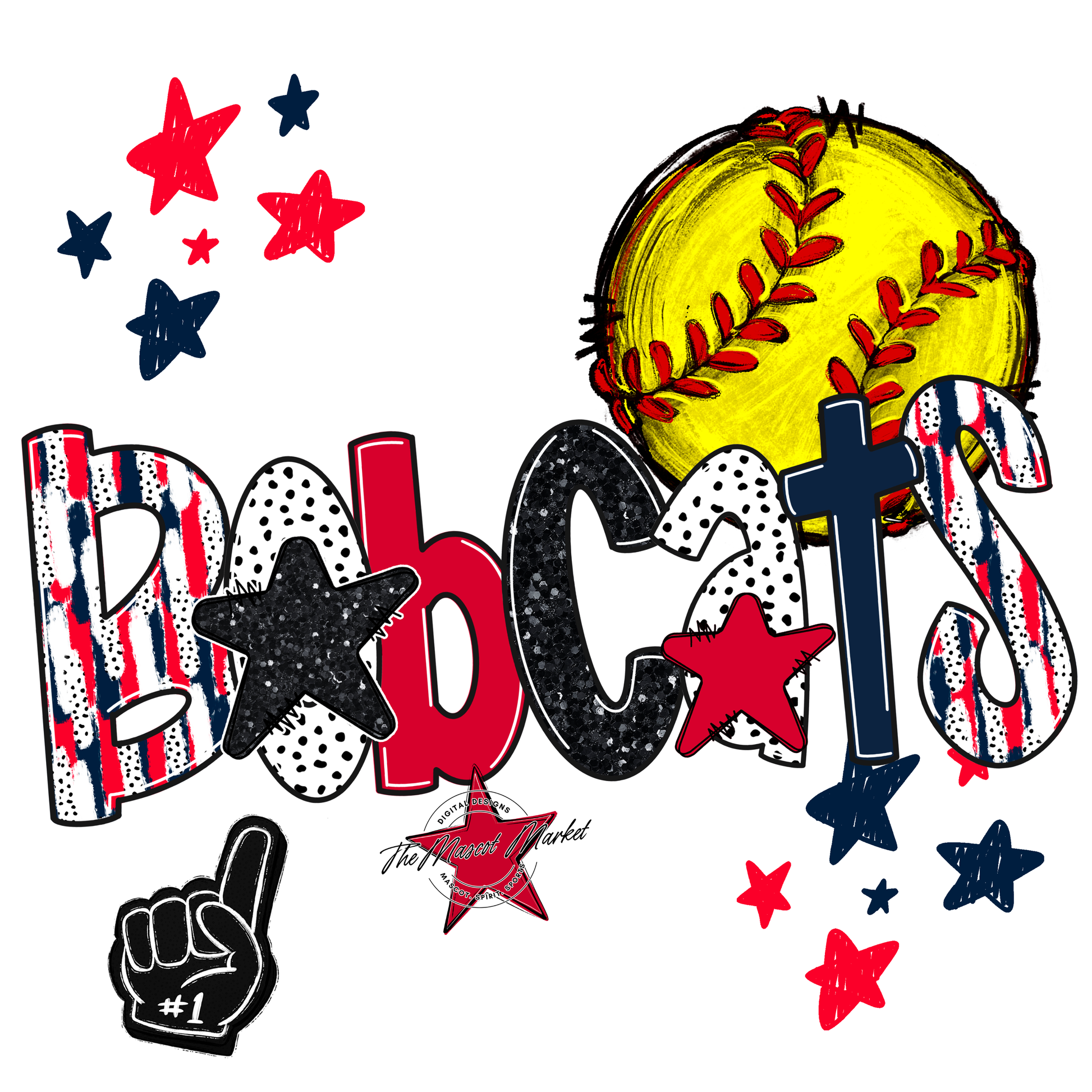 Bobcats Softball Scrape-Navy-Red