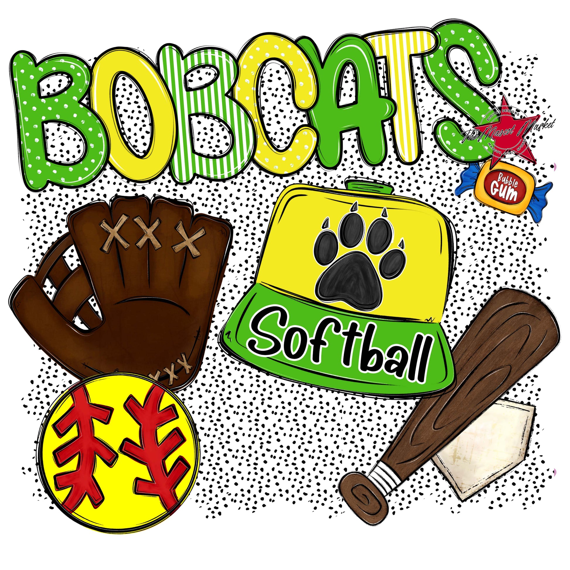 Bobcats Softball Spirit-Bright Green & Bright Yellow