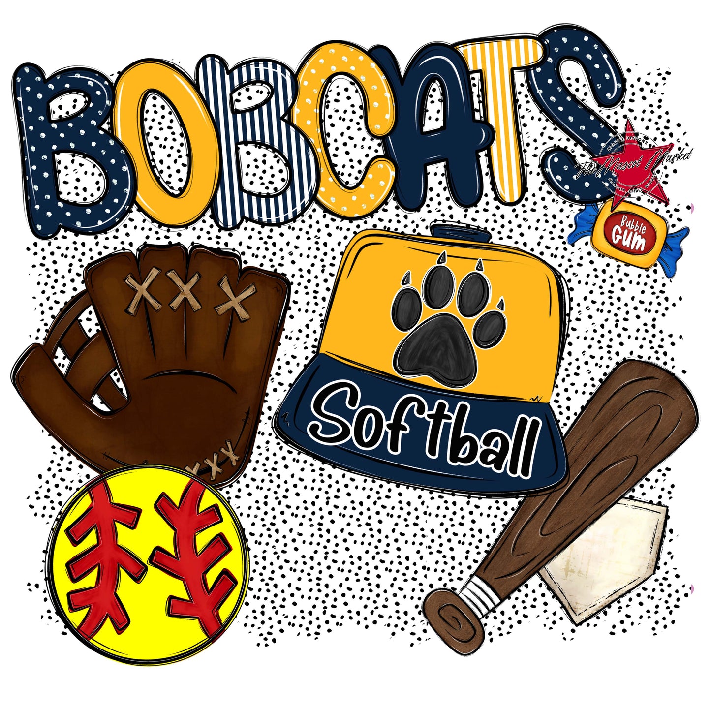 Bobcats Softball Spirit-Navy & Yellow