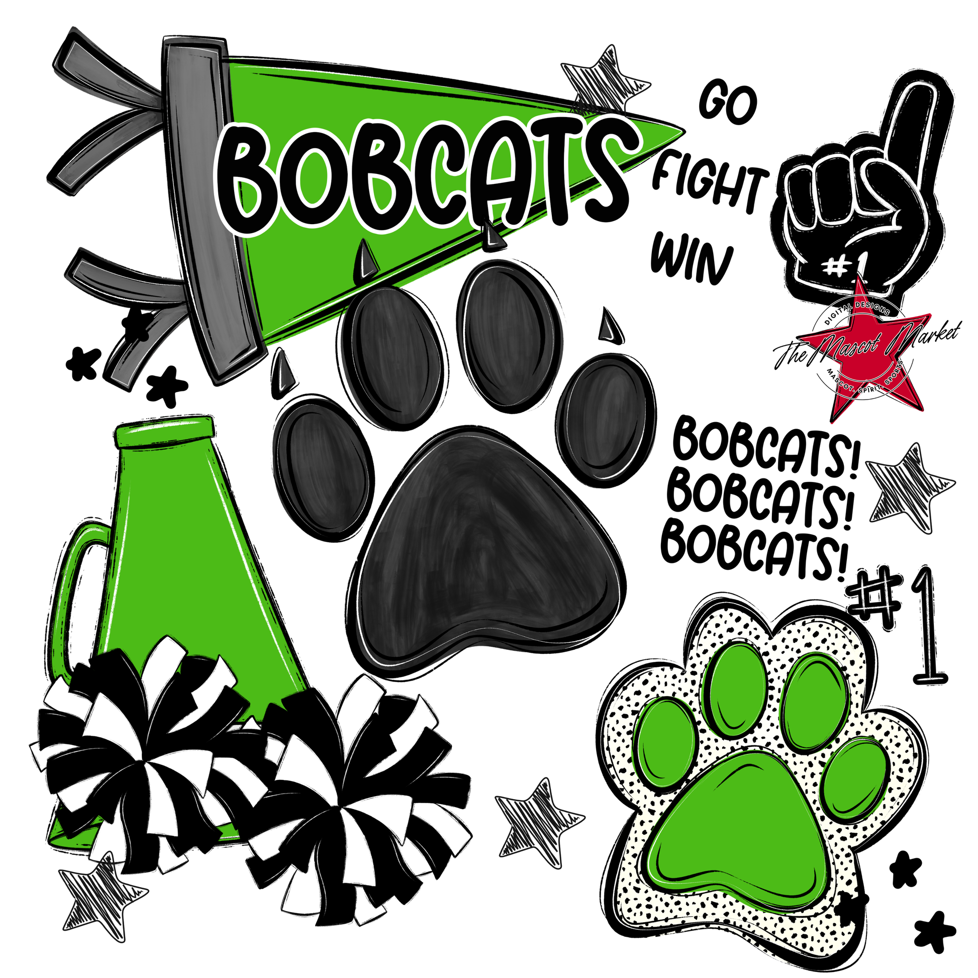 Bobcats Spirit Design-Bright Green