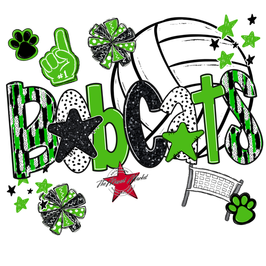 Bobcats Volleyball Scrape-Bright Green