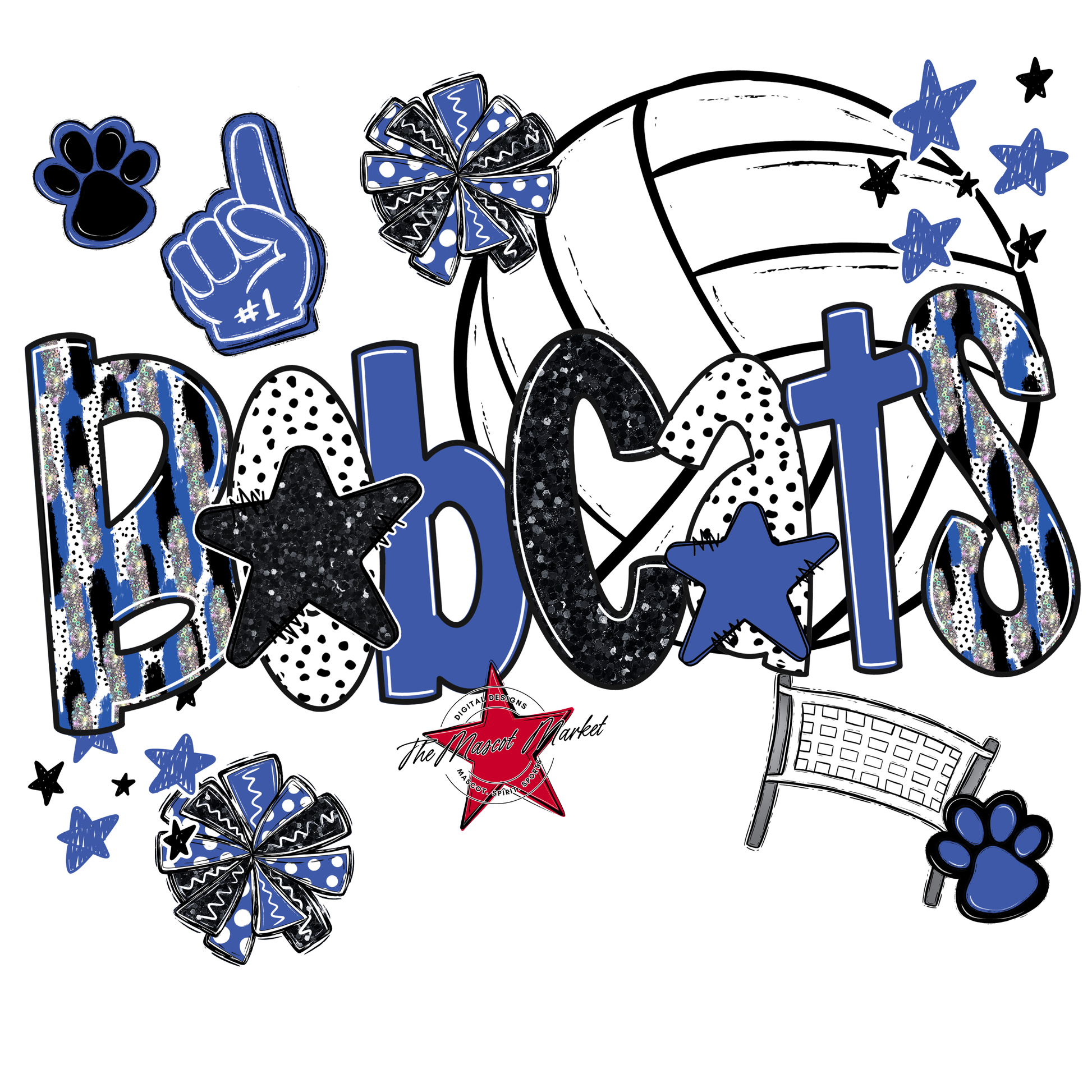 Bobcats Volleyball Scrape-Off Blue