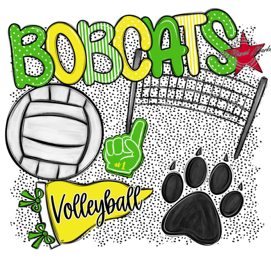 Bobcats Volleyball Spirit-Bright Green & Bright Yellow