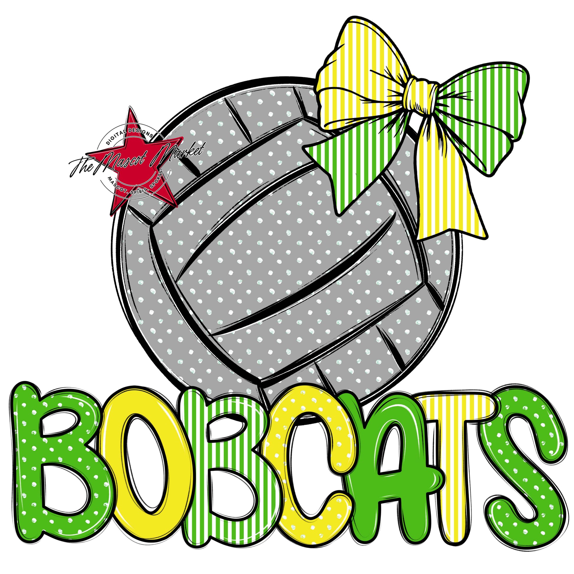 Bobcats Volleyball Spirit Design-Bright Green & Bright Yellow