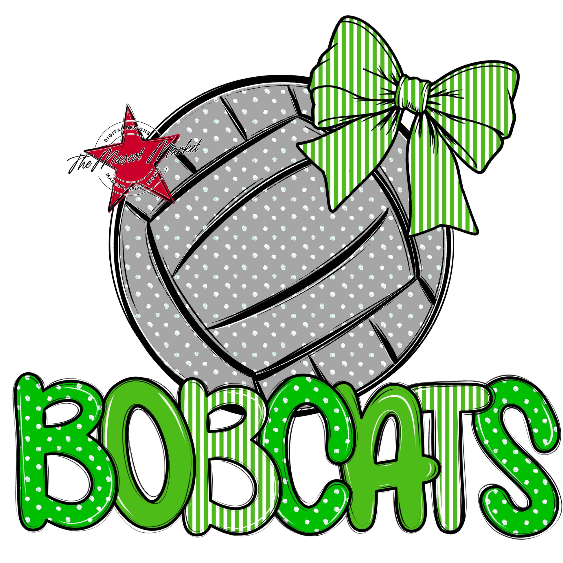 Bobcats Volleyball Spirit Design-Bright Green