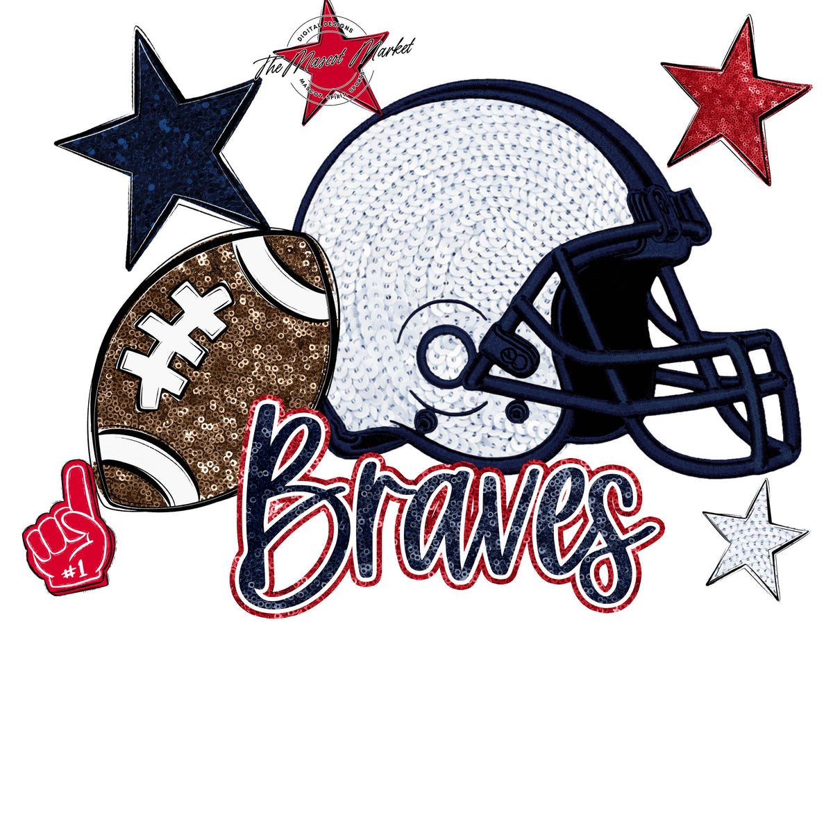 Braves Football Embroidered Sequins Design-Navy & Red