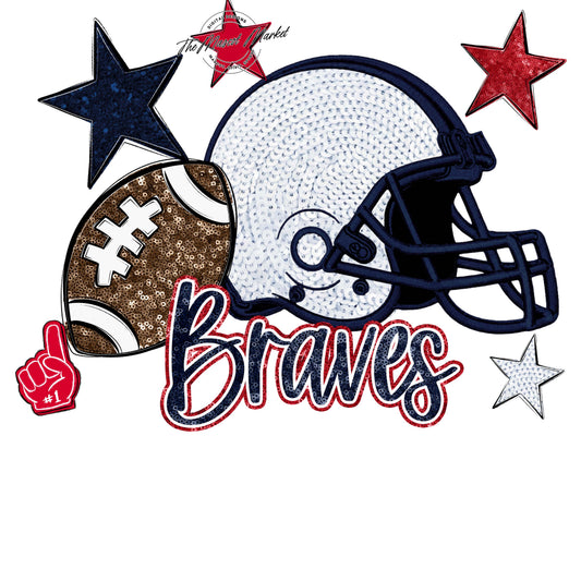 Braves Football Embroidered Sequins Design-Navy & Red