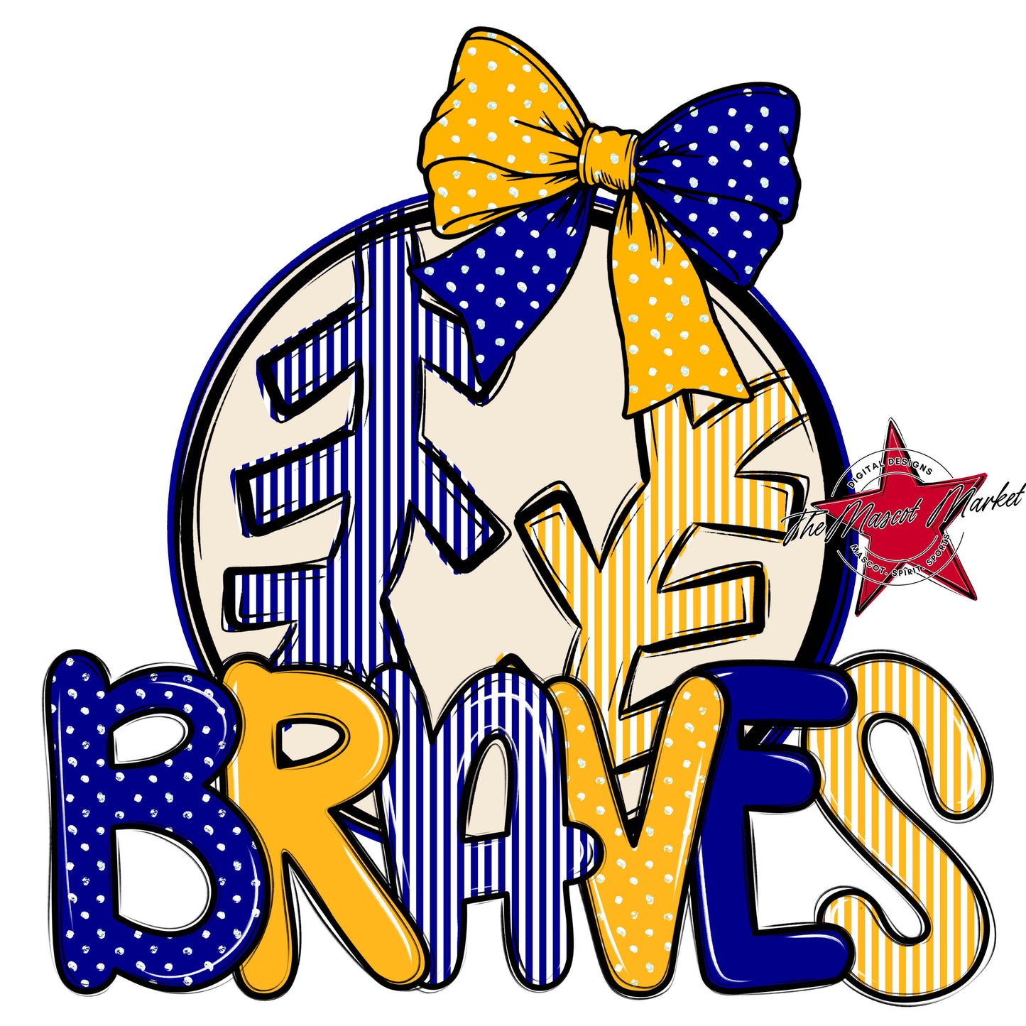 Braves Baseball-Softball Spirit Design-Blue & Yellow