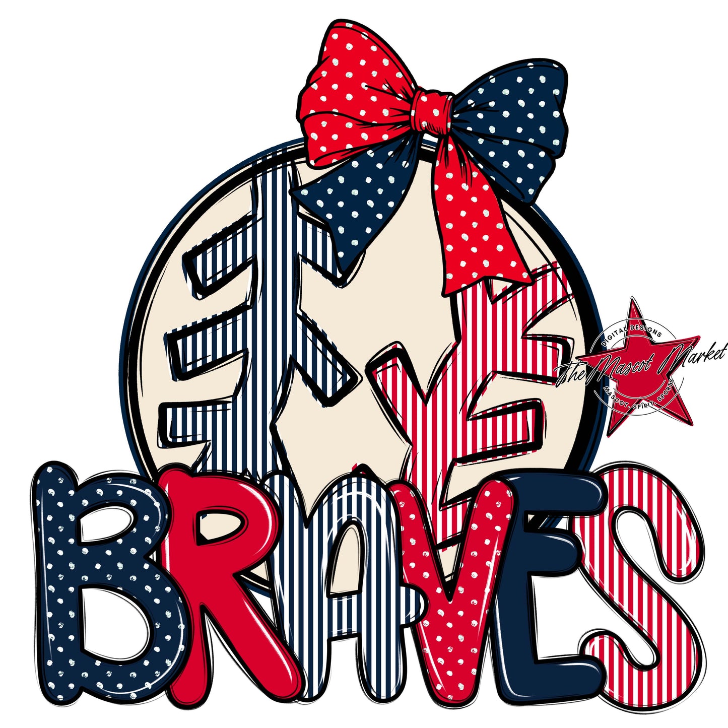 Braves Baseball-Softball Spirit Design-Navy & Red