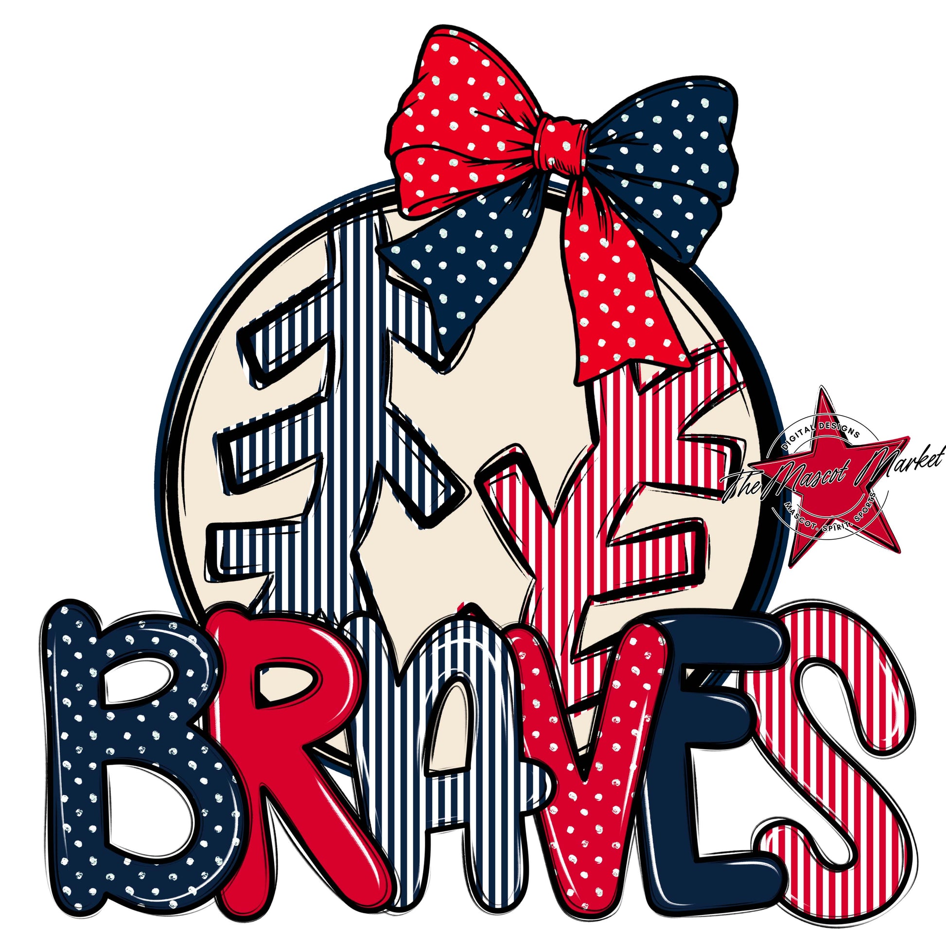 Braves Baseball-Softball Spirit Design-Navy & Red