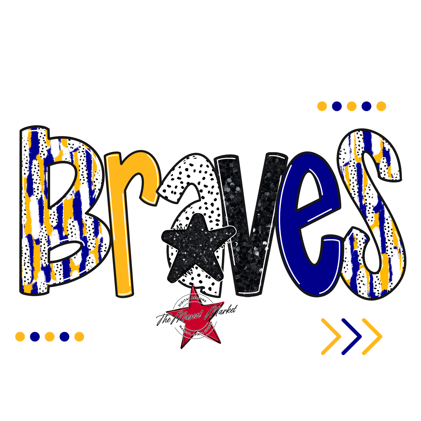 Braves Brushstroke Alpha w Arrows-Blue-Yellow