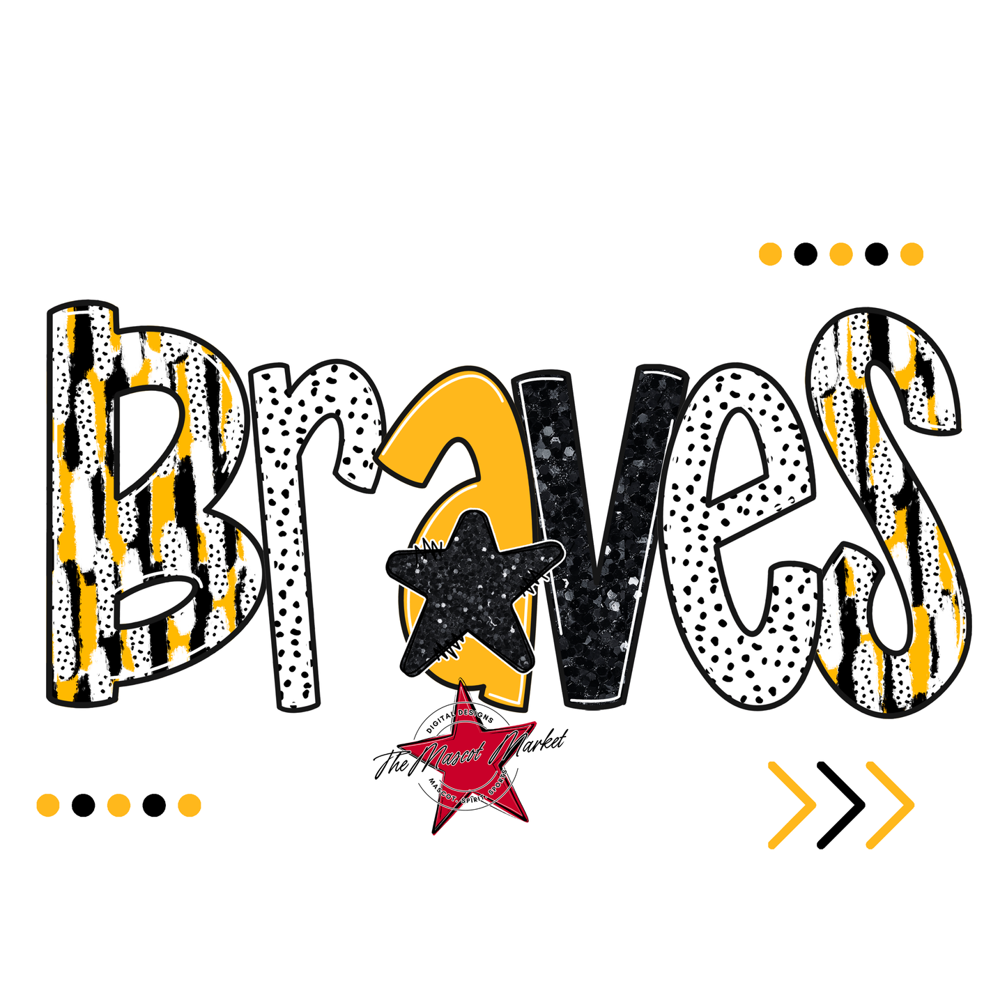 Braves Brushstroke Alpha w Arrows-Yellow