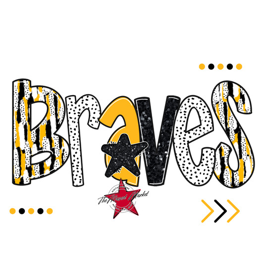 Braves Brushstroke Alpha w Arrows-Yellow