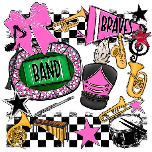 Braves Checkers Band Spirit Design-Baby Pink