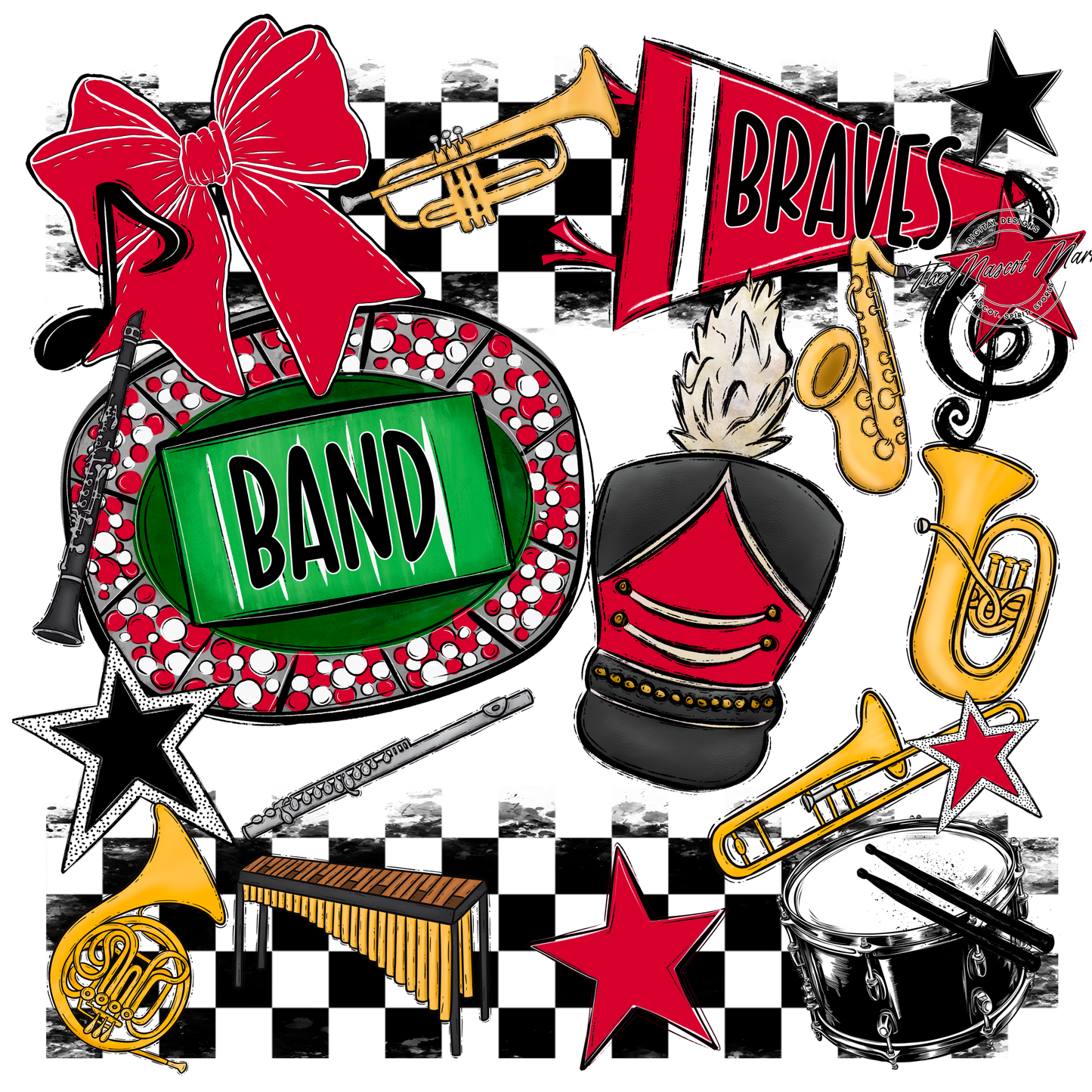 Braves Checkers Band Spirit Design-Red