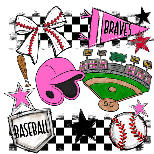 Braves Checkers Baseball Spirit Design-Baby Pink