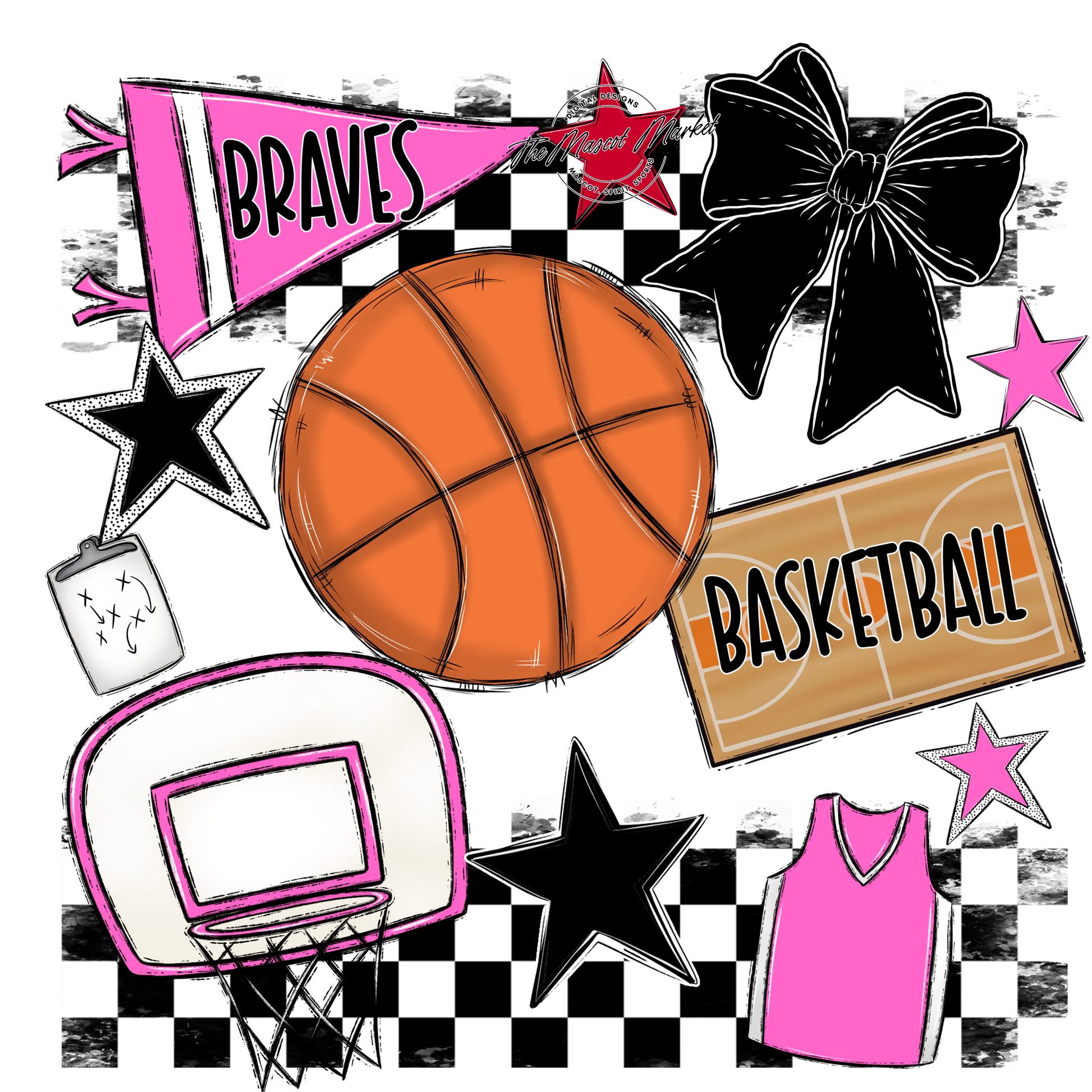 Braves Checkers Basketball Spirit Design-Baby Pink