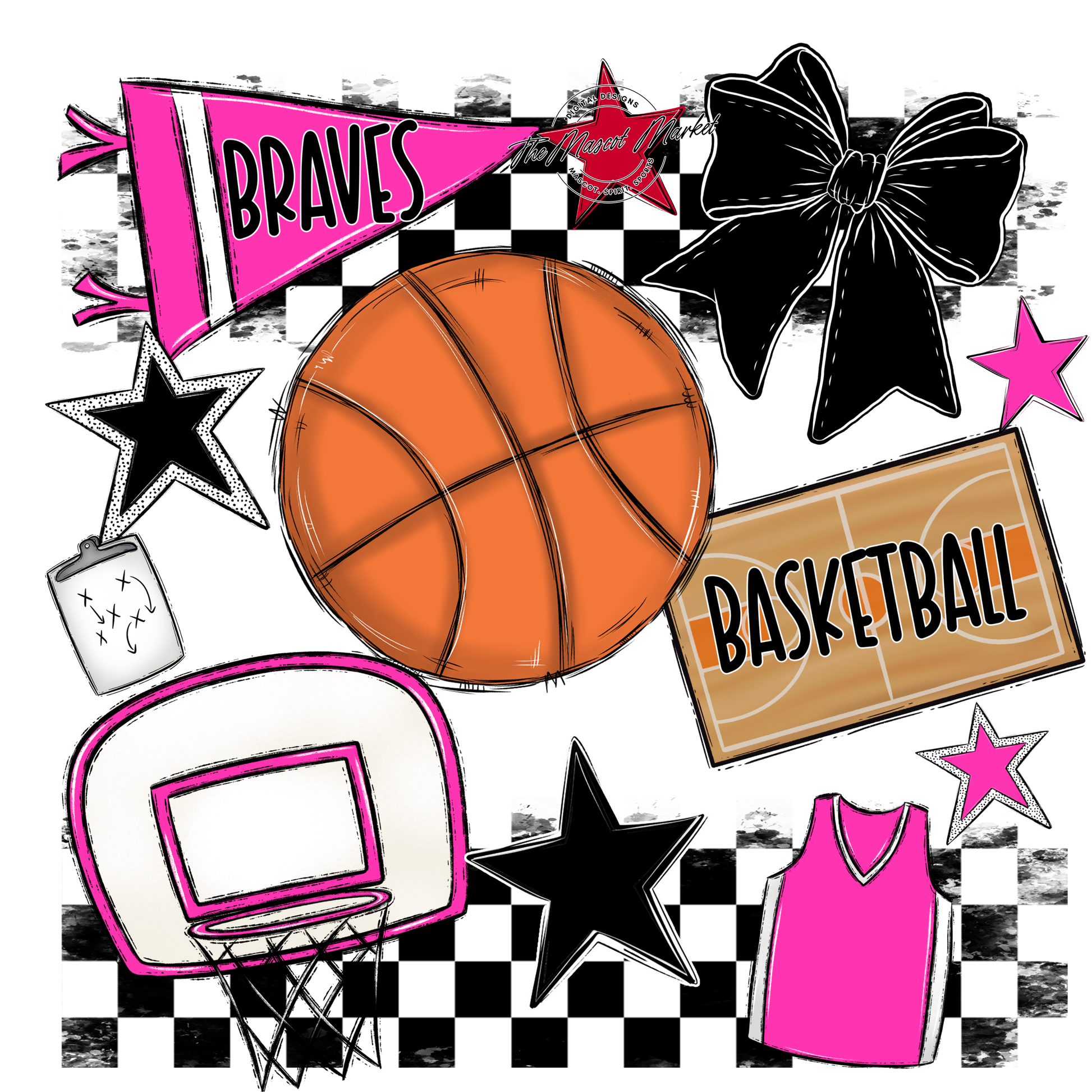 Braves Checkers Basketball Spirit Design-Pink