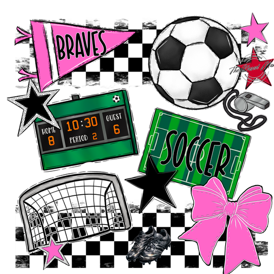 Braves Checkers Soccer Spirit Design-Baby Pink