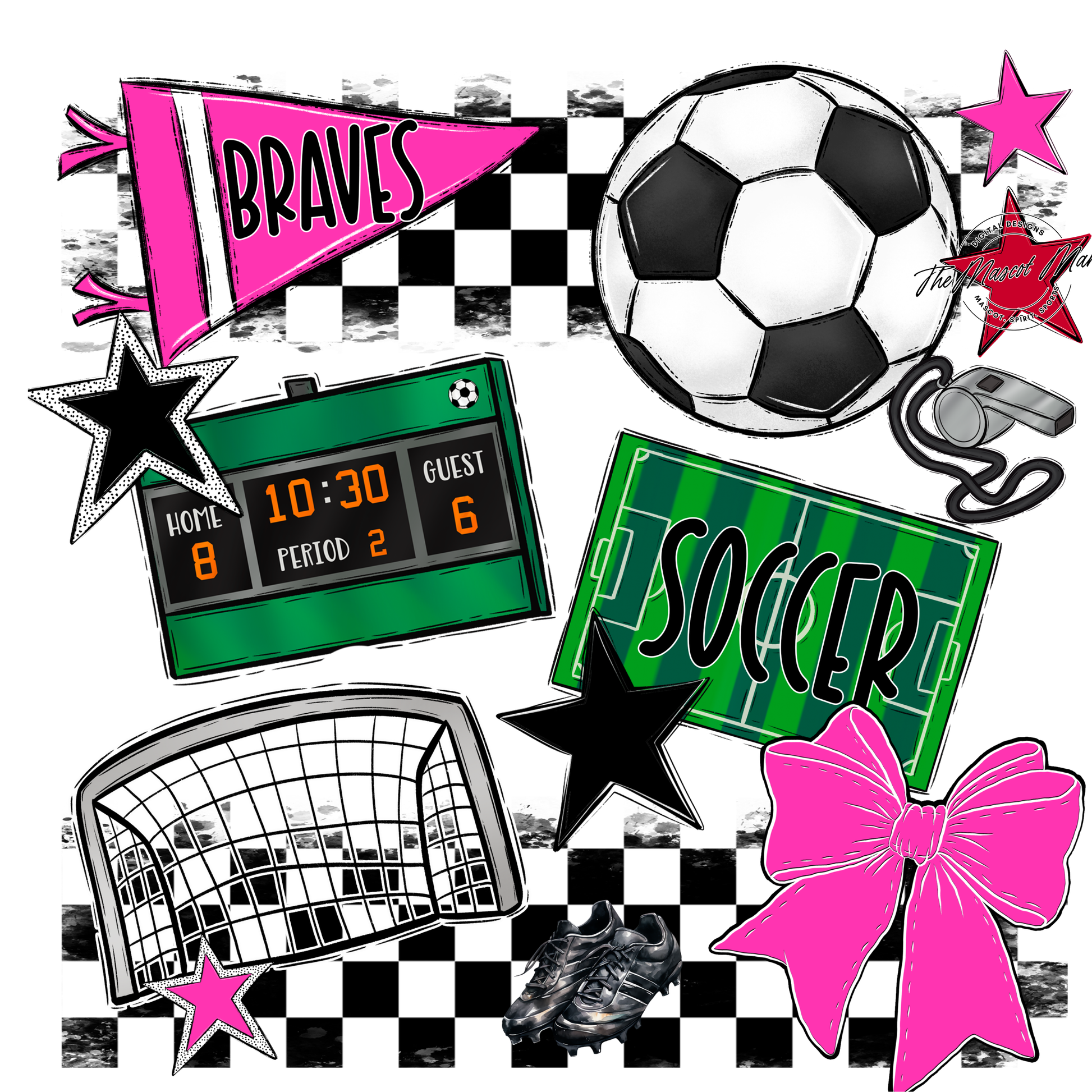 Braves Checkers Soccer Spirit Design-Pink