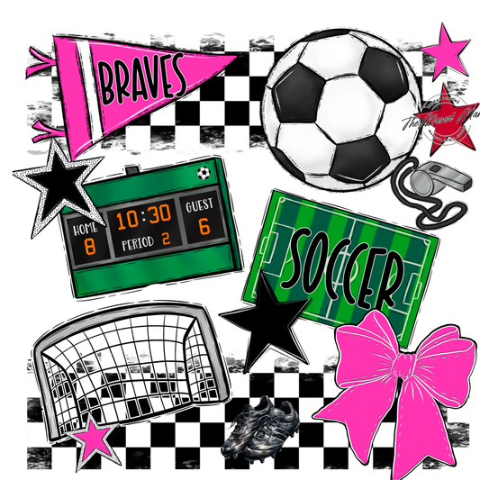 Braves Checkers Soccer Spirit Design-Pink