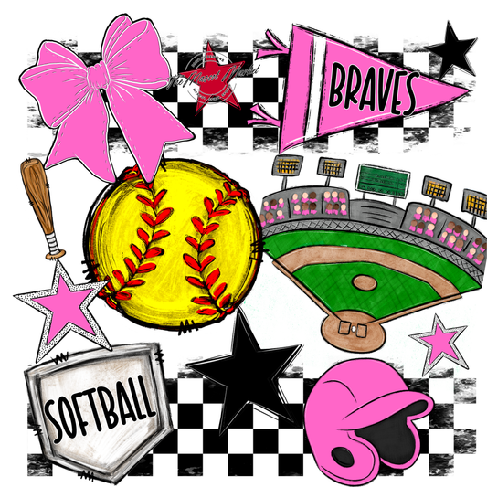 Braves Checkers Softball Spirit Design-Baby Pink