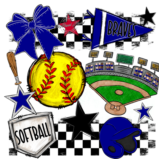 Braves Checkers Softball Spirit Design-Blue