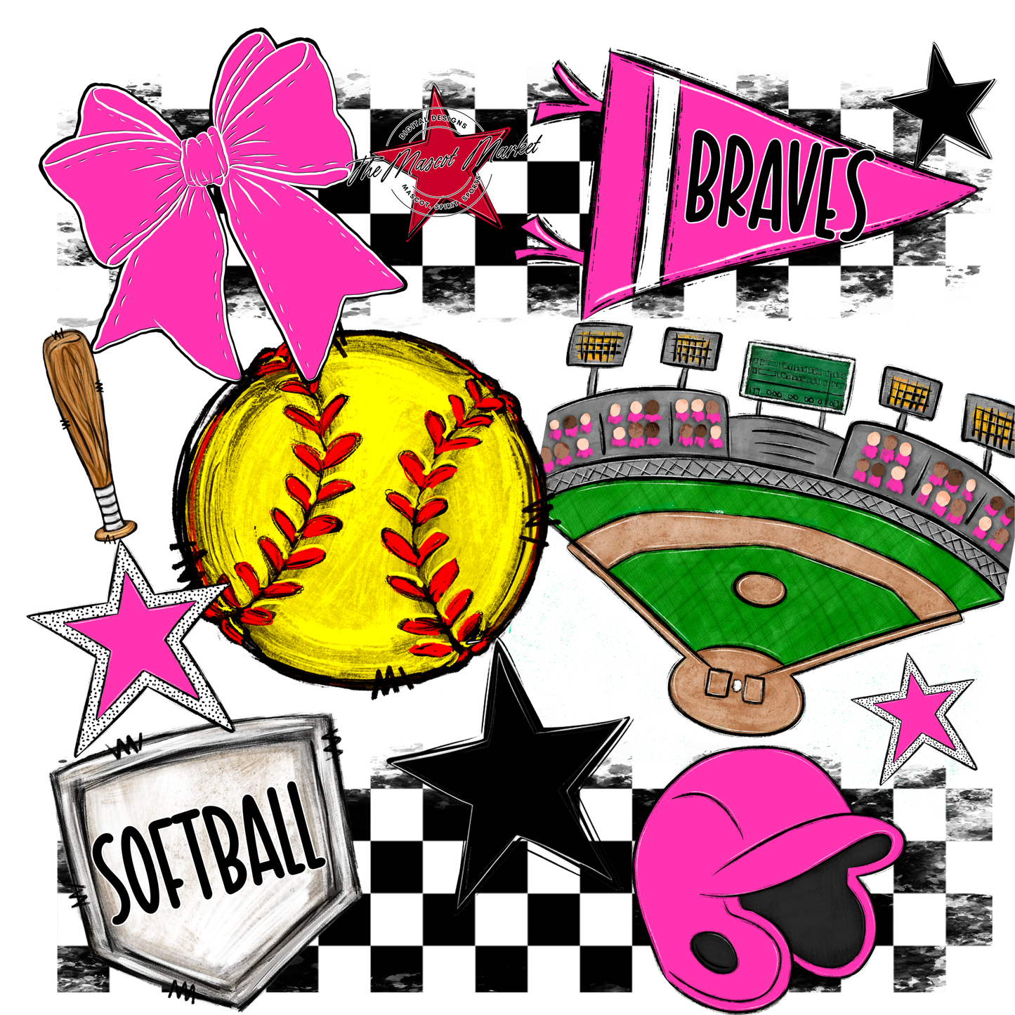 Braves Checkers Softball Spirit Design-Pink