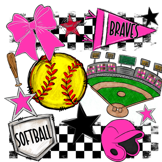 Braves Checkers Softball Spirit Design-Pink