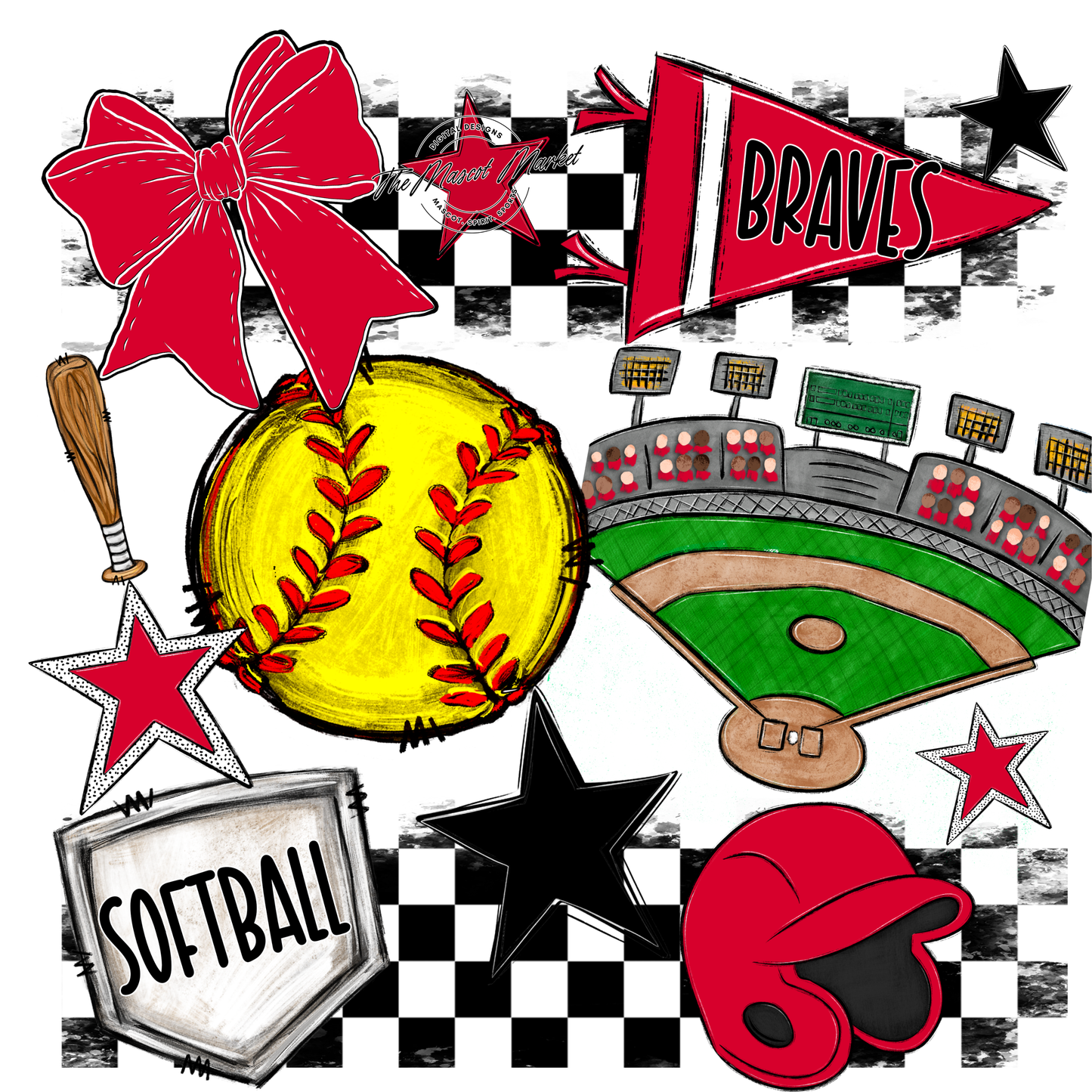 Braves Checkers Softball Spirit Design-Red