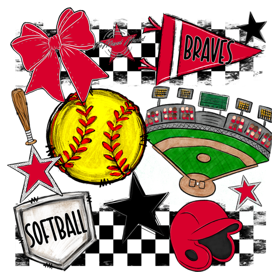 Braves Checkers Softball Spirit Design-Red