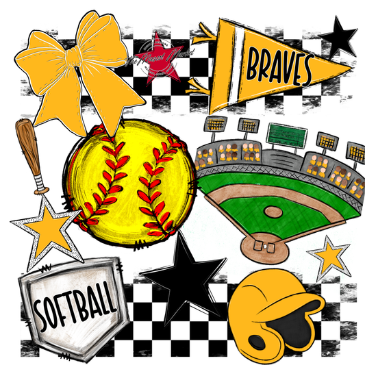 Braves Checkers Softball Spirit Design-Yellow